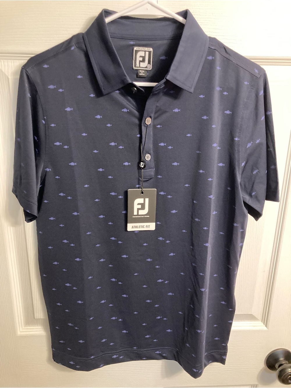FootJoy Navy Polo with Light Blue Micro Fish Print